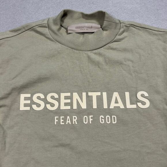 Essentials Fear of God Kids Tee Shirt-Short Sleeve Youth Sz 6/7 tan olive Logo - Picture 7 of 7